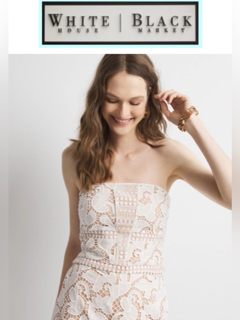 Women's White House Black Market White Beige Lace Bustier Crop Top Size 6